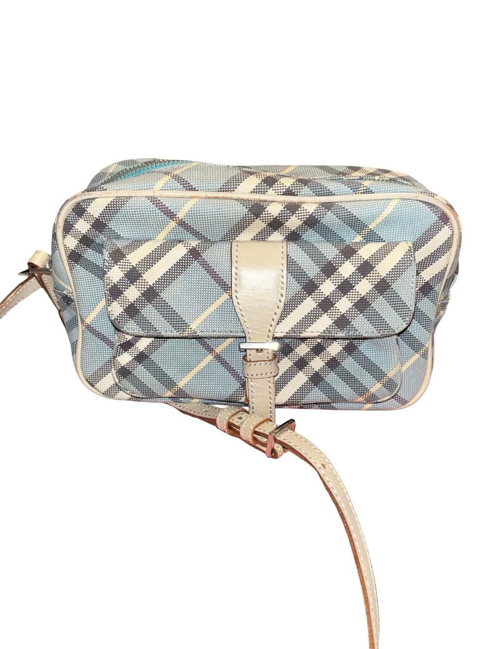 Burberry Blue Label Nova Check Canvas Crossbody Camera Bag in Light Blue and Bei